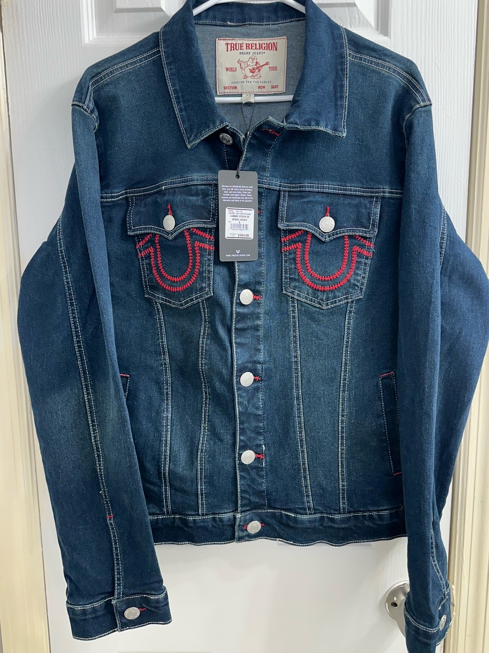 True Religion Dark Blue Denim Jacket with Red Stitching